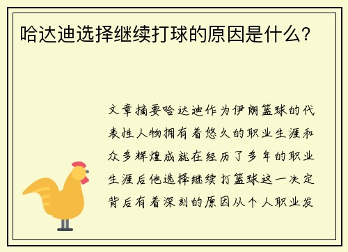 哈达迪选择继续打球的原因是什么? 哈达迪选择继续打球的原因是什么?